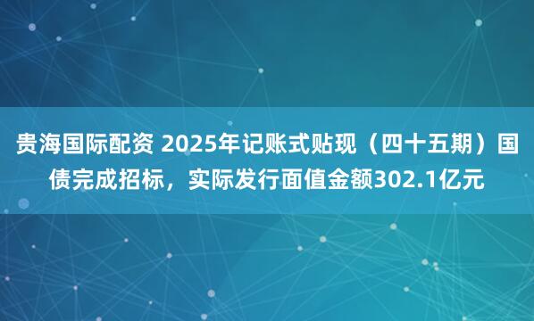 贵海国际配资 2025年记账式贴现（四十五期）国债完成招标，实际发行面值金额302.1亿元